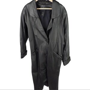 Black leather trench coat size large petite
